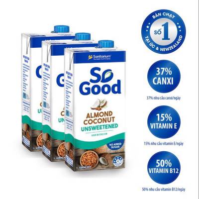 3 hộp sữa hạt hạnh nhân kem dừa không đường So Good 1L