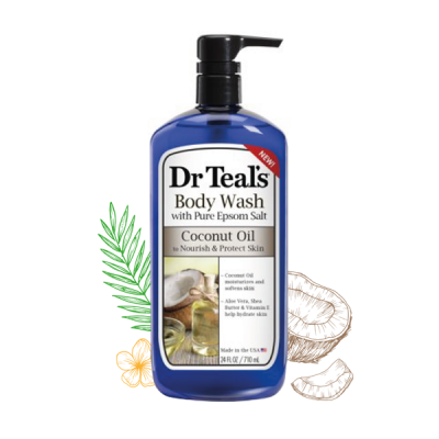 Sữa tắm muối epsom tinh dầu dừa thải độc da Dr Teals 710ml