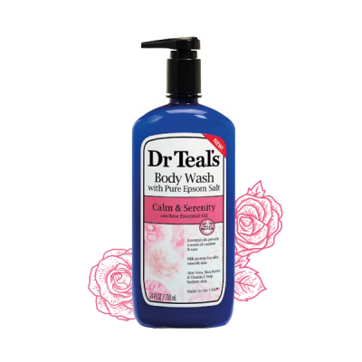 Sữa tắm muối epsom tinh dầu hoa hồng và sữa dưỡng da trắng mịn Dr Teals 710ml