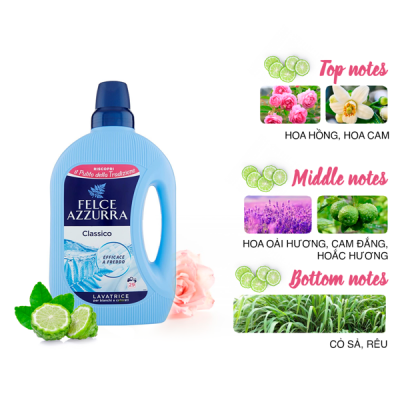 Nước giặt đậm đặc hương nước hoa cổ điển Ý Felce Azzurra cỏ sả, thảo mộc 1,595L