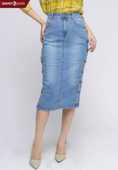 TJ321J1057 - Chân Váy Jeans Dáng Dài Nữ