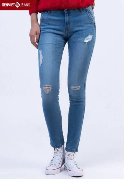 TQ103J772 - Quần Dài Jeans Nữ Xước Rách Gối