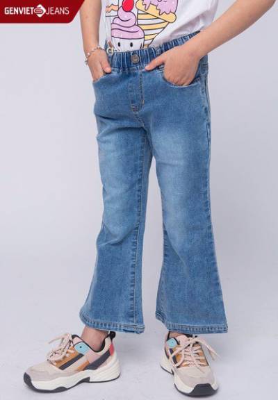 SQ110J906 - Quần Dài Jeans Cạp Chun Ống Loe Bé Gái