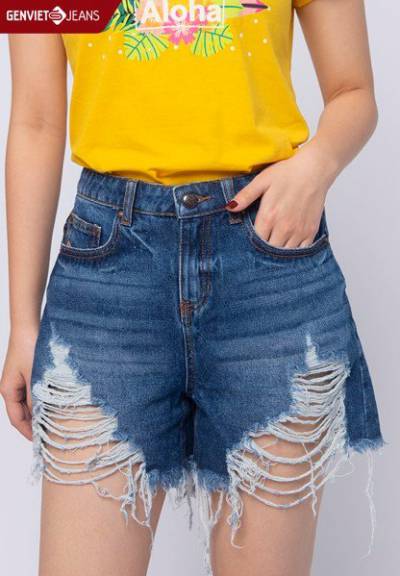 XQ428J1251 - Quần Short Jeans Nữ Rách Tua Rua