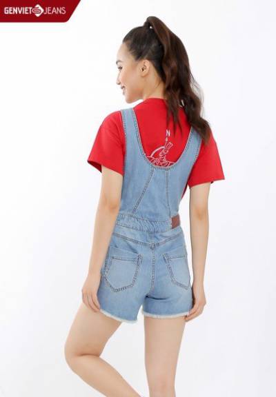 TY424J506 - Quần Short Yếm Jeans Phối Khoá Túi Xẻ Đùi