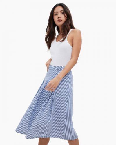Pleated Blue Striped Skirt