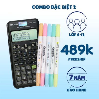COMBO ĐẶC BIỆT 2: Casio Fx-570VN Plus NEW + 5 bút dạ quang Pastel Officetex 