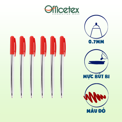 Bút bi mực đỏ OT-BP011RE (6 Cây) 