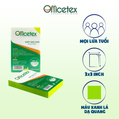 Giấy ghi chú Officetex 3 x 2 cyber xanh lá dạ quang 