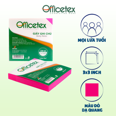 Giấy ghi chú Officetex 3 x 3 màu đỏ dạ quang 