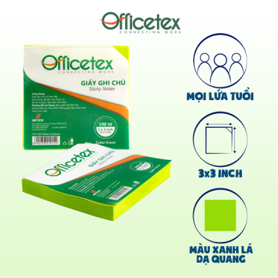 Giấy ghi chú Officetex 3 x 3 cyber màu xanh lá dạ quang 