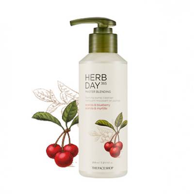 Sữa Rửa Mặt Phục Hồi Sinh Khí Làm Sáng Da THEFACESHOP HERB DAY 365 MASTER BLENDING LIQUID FOAM ACEROLA & BLUEBERRY (215ml)