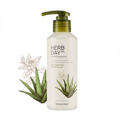 Sữa Rửa Mặt Dưỡng Ẩm THEFACESHOP HERB DAY 365 MASTER BLENDING LIQUID FOAM ALOE & GREENTEA (215ml)