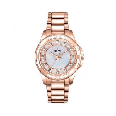  	Đồng Hồ Bulova 98P141 Nữ Mặt Xà Cừ Đính Diamond 32mm