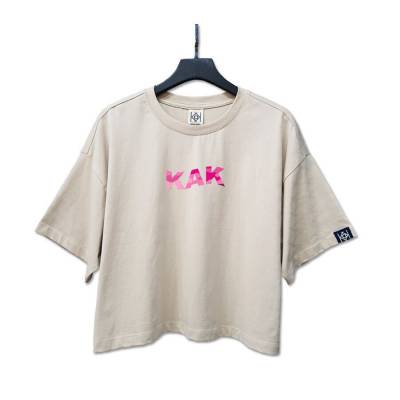 Áo croptop tay lỡ in chữ KAK màu hồng - LIKA11052008  - Be