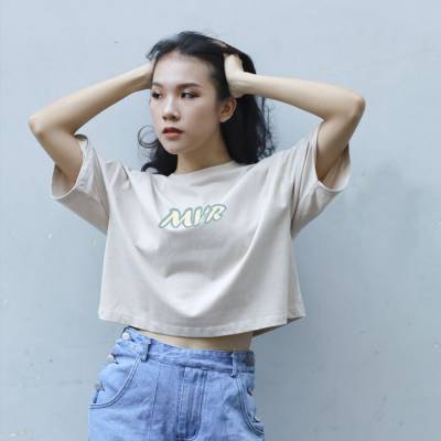 Áo croptop tay lỡ logo MVR viền xanh - LITH27052002 beige