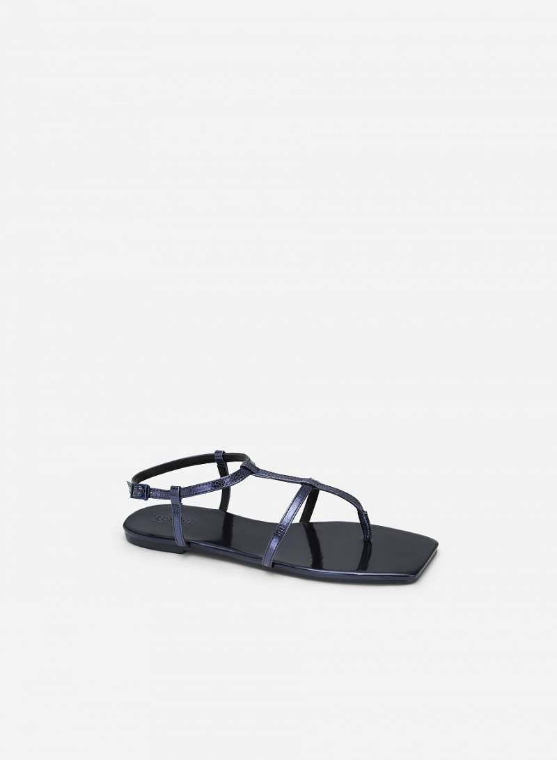 Giày Sandal Metallic Quai Kẹp Phối Vân Kỳ Đà - SDK 0332 - Màu Xanh Navy