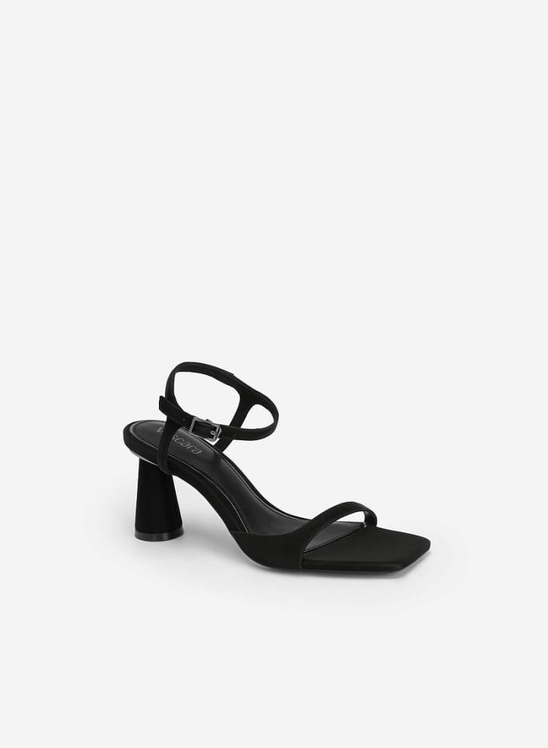Giày Sandal Nhung Ankle Strap Gót Trụ - SDN 0736 - Màu Đen