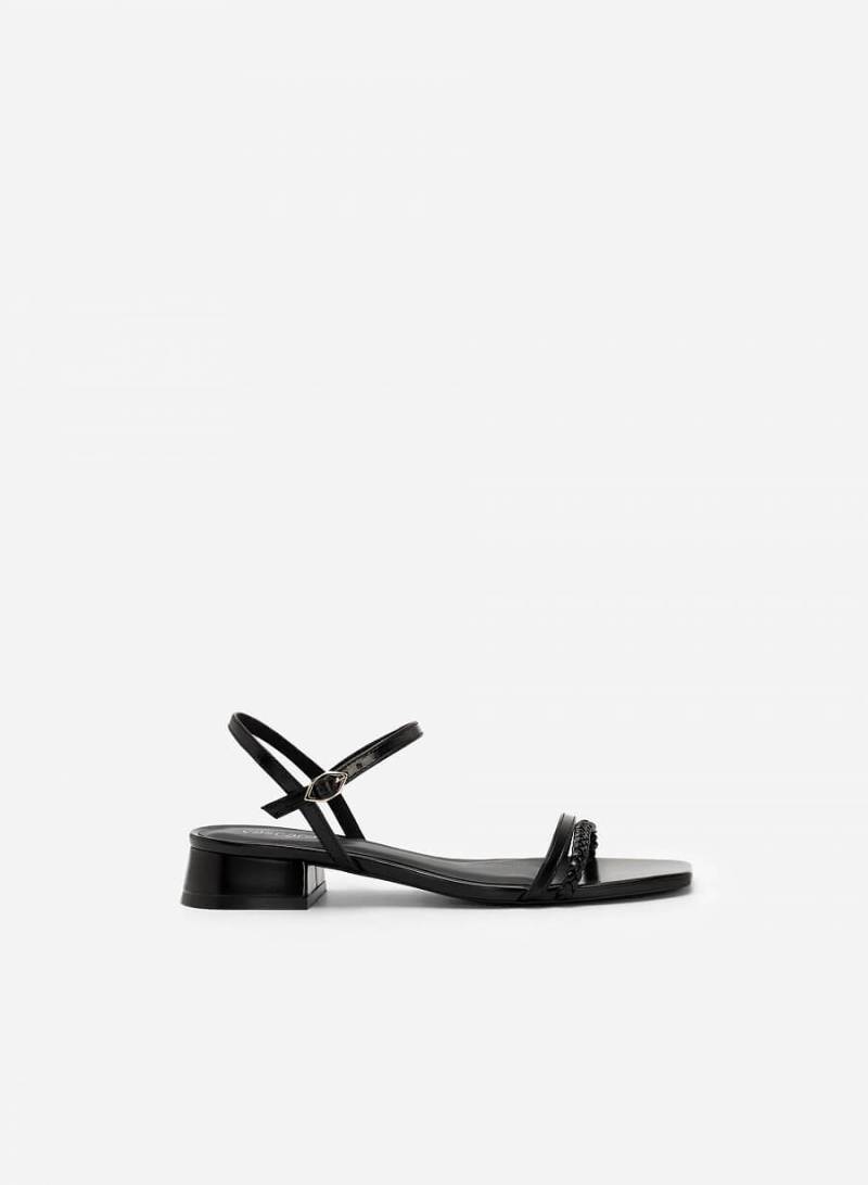 Giày Sandal Gót Trụ Quai Đôi Phối Braid - SDK 0325 - Màu Đen