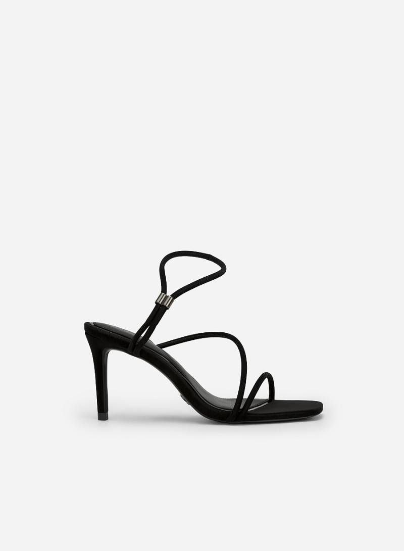 Giày Sandal Velvet Cao Gót Quai Mảnh - SDN 0750 - Màu Đen
