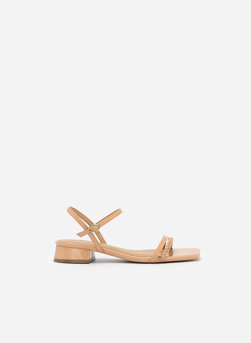  Giày Sandal Gót Trụ Quai Đôi Phối Braid - SDK 0325 - Màu Be Đậm