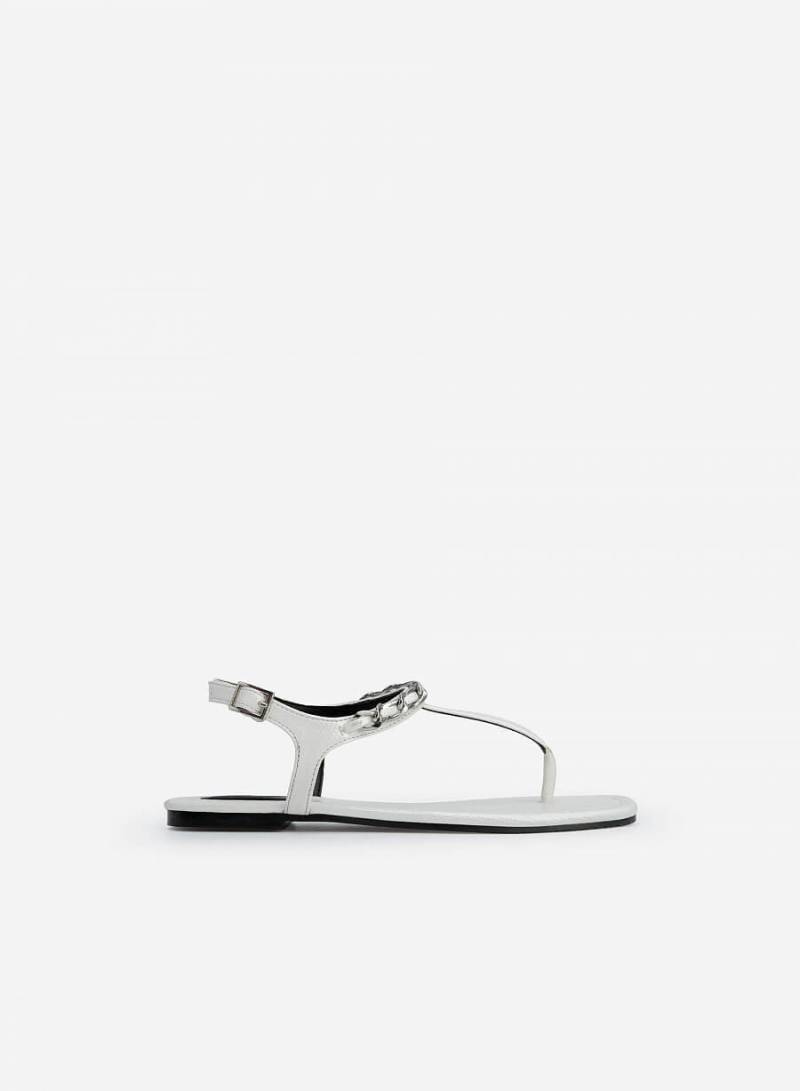 Giày Sandal T-Strap Quai Phối Xích - SDK 0321 - Màu Trắng